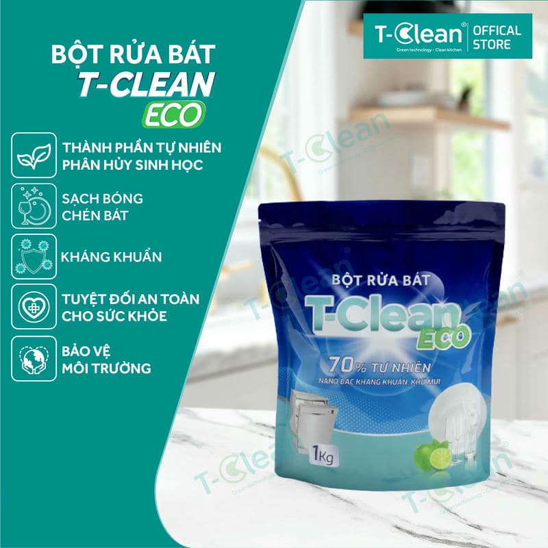 Bột Rửa Bát T-Clean Eco Túi 1kg 12 Bột Rửa Bát T-Clean Eco Túi 1kg