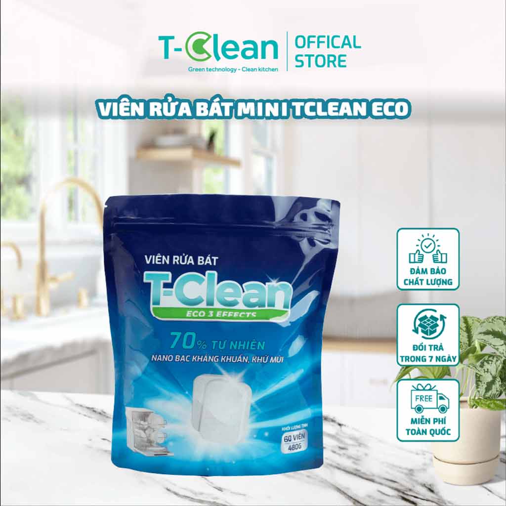 Viên Rửa Bát Nhỏ T-Clean Eco 3 Effects 8,5g Túi 60 Viên Viên Rửa Bát Nhỏ T-Clean Eco 3 Effects 8,5g Túi 60 Viên