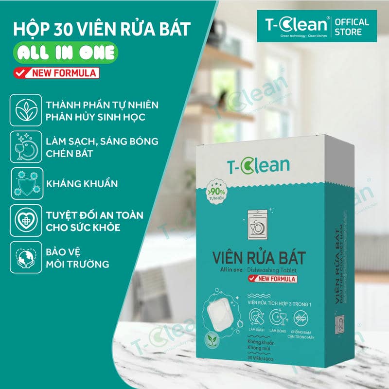 Viên Rửa Chén T-Clean Eco All In One Hộp 30 viên 16g Viên Rửa Chén T-Clean Eco All In One Hộp 30 viên 16g