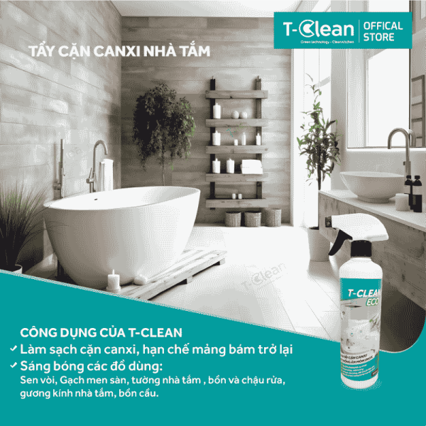 Tẩy Cặn Canxi Nhà Tắm Đa Năng T-Clean Eco Chai 500ml