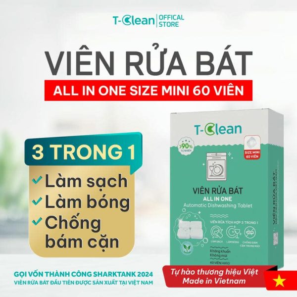 Viên rửa chén mini T-Clean Eco Hộp 60 viên 8g